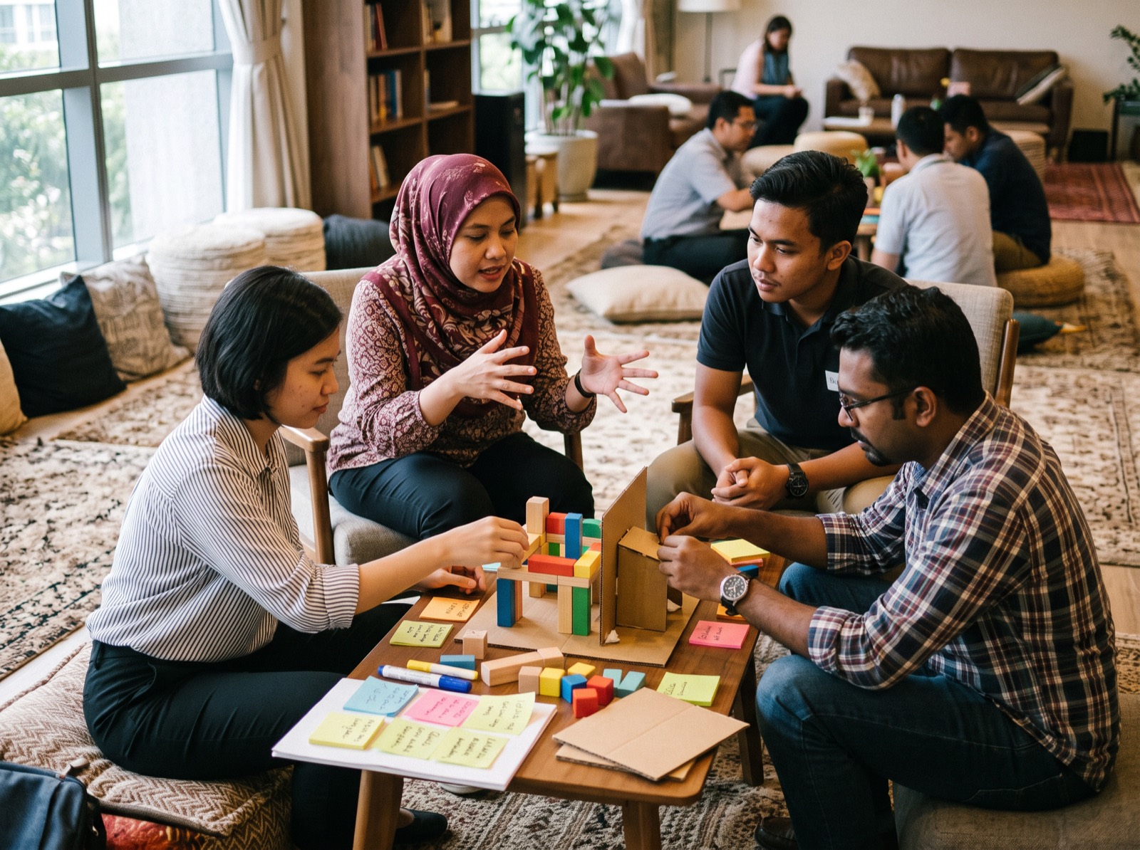 Participants working through a session together