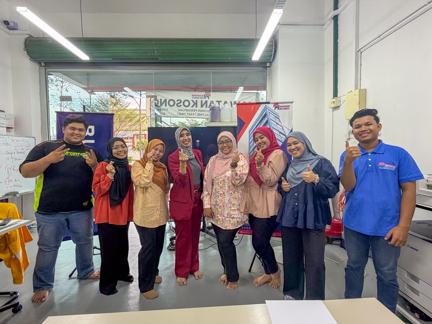A client team celebrating together after a session
